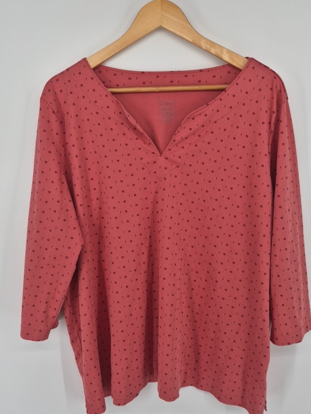 L.L. Bean Cotton Blouse Women's Size 3X - Plus V- Neck 3/4 Sleeve Terracotta